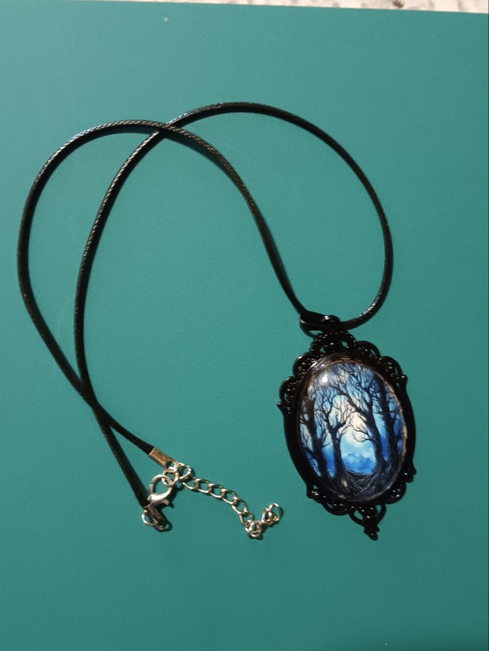 Enchanted Haunted Forest Blue Fantasy Pendant Necklace, Gothic Witchy Fairycore - Picture 6 of 9